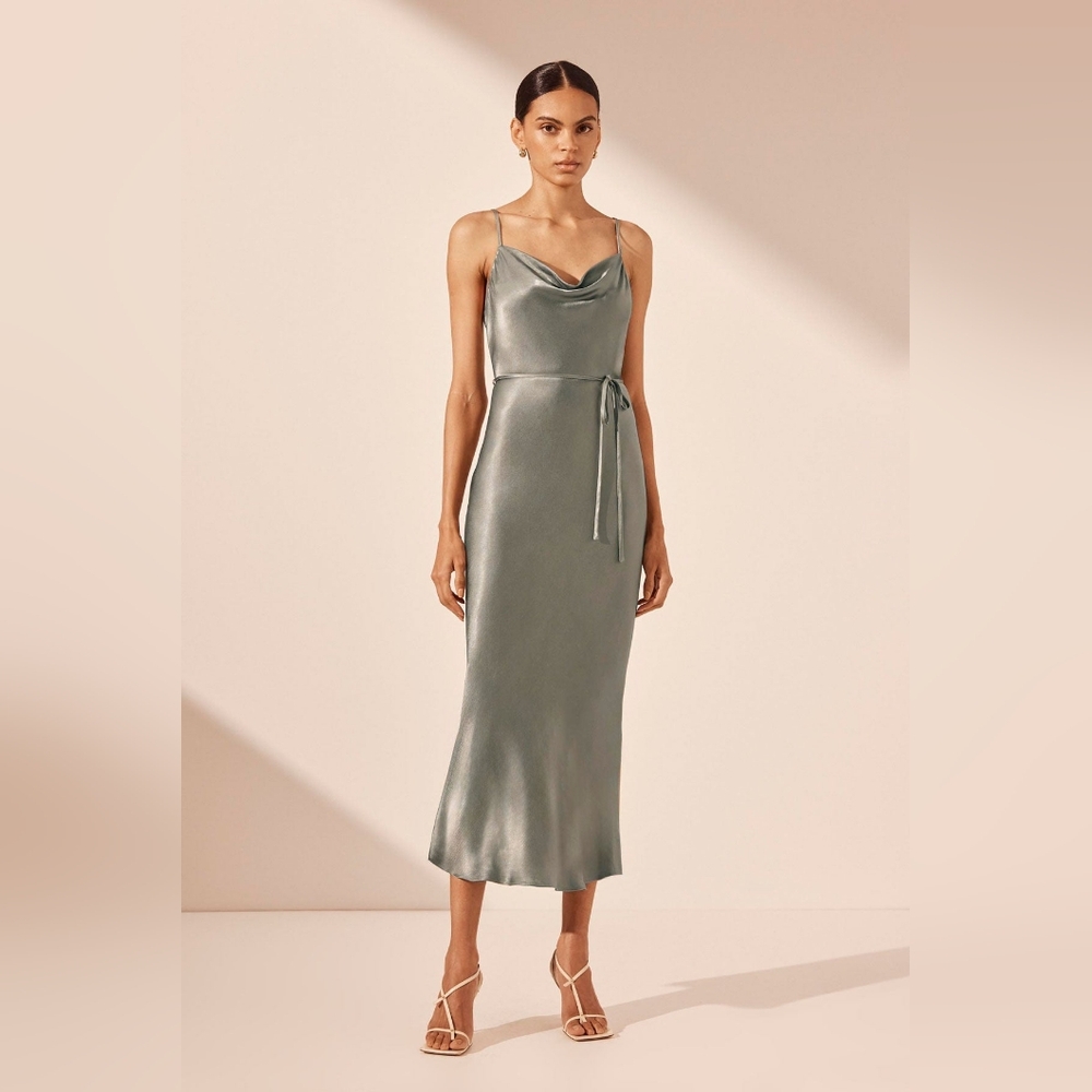 Shona Joy La Lune Bias Cowl Midi Dress - Color Sage